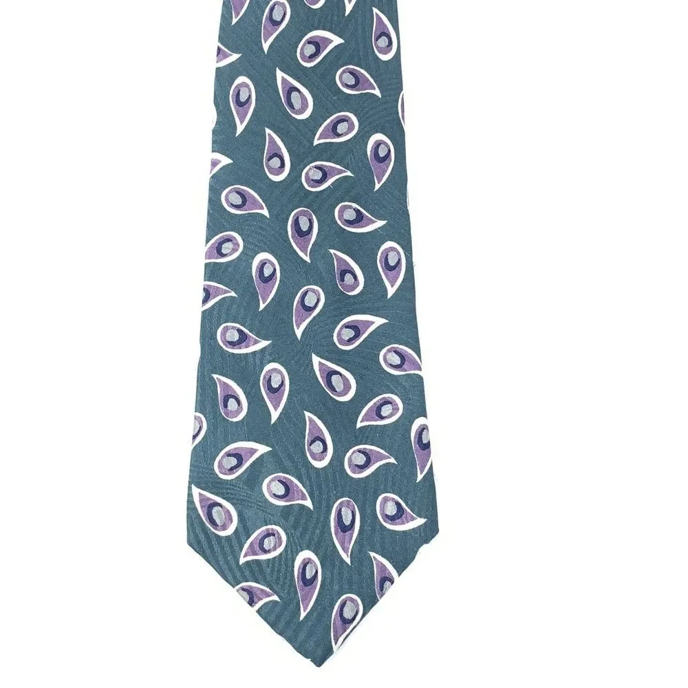 Nordstrom Green Pattern with Lavender Tear Drops Silk Men's Neck Tie L‎ 58